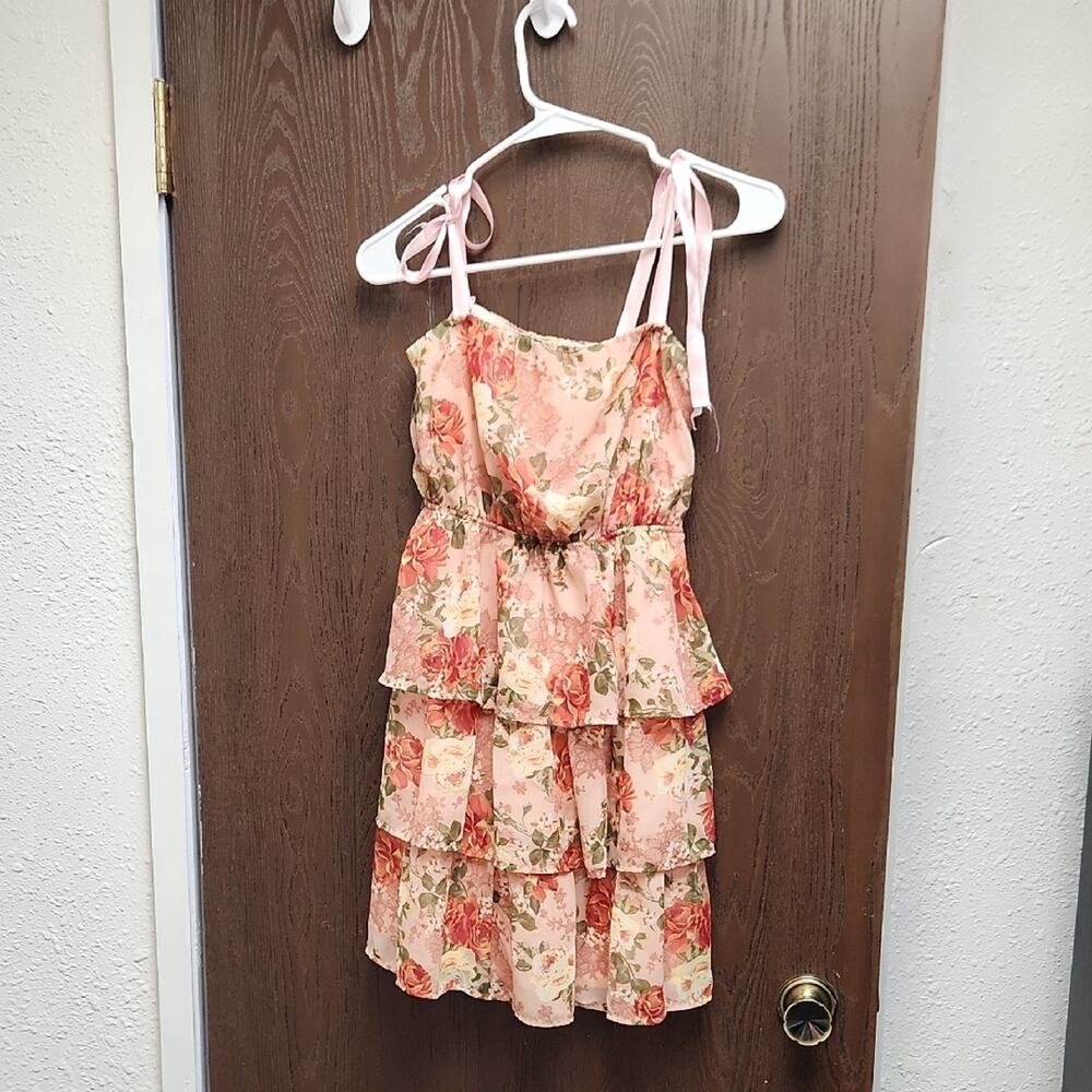 🚨2/$25 or 5/$50🚨Rue21 Floral Peach Tiered Kids Dress